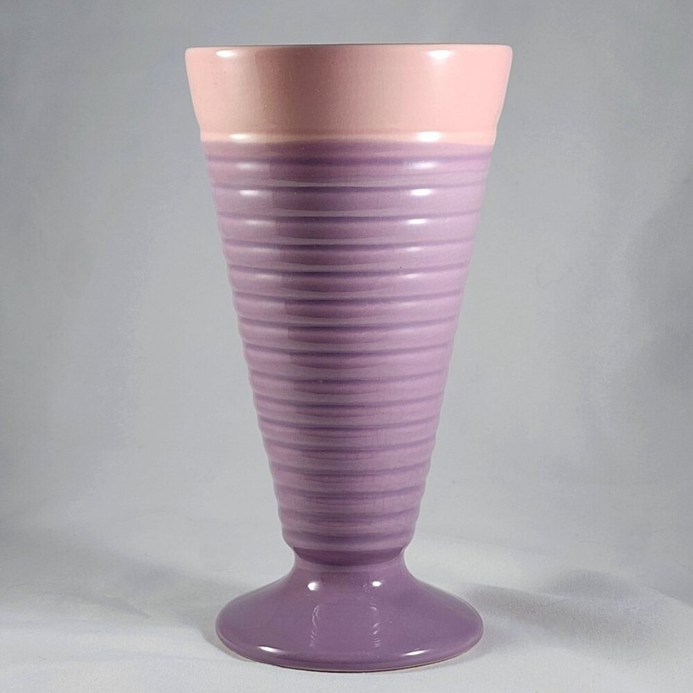 Vintage Trisa Stoneware Ice Cream Parfait Cup Pink Lavender Ribbed Retro MCM